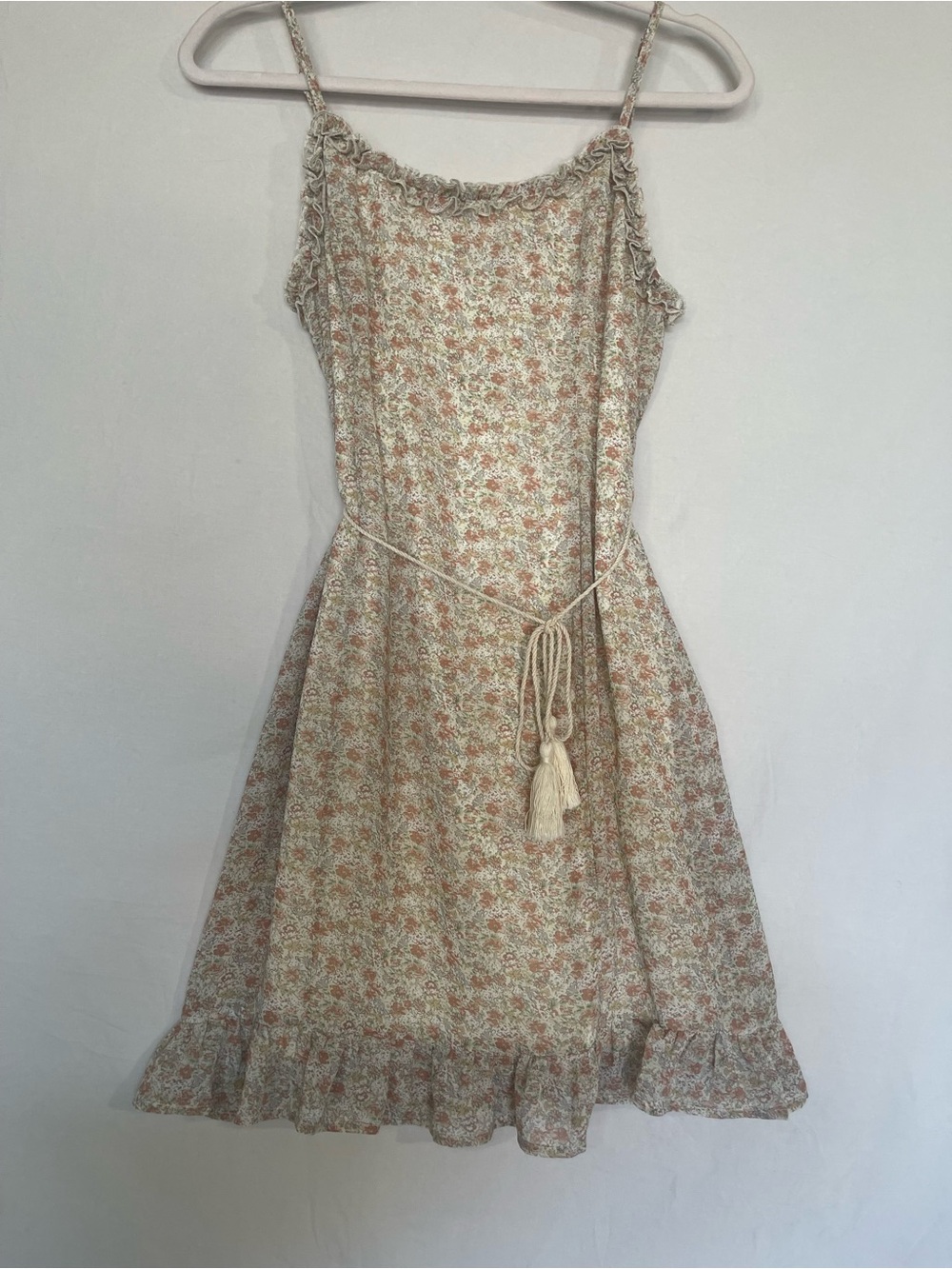 Spaghetti Strap Midi Dress in Cream with Pink Floral Print